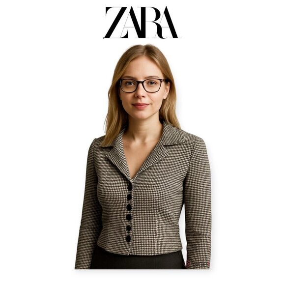 ZARA Houndstooth Cropped Top XS - Picture 1 of 10